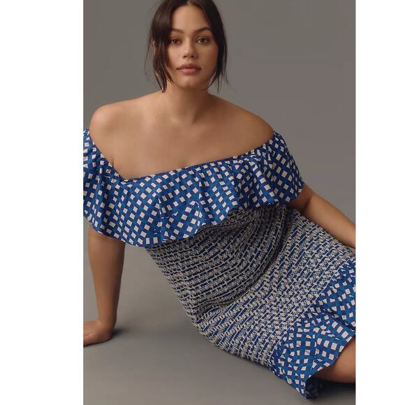 NWT Anthropologie Corey Lynn Calter Off-The-Shoulder Smocked Mini Dress $198 MP - Picture 7 of 8